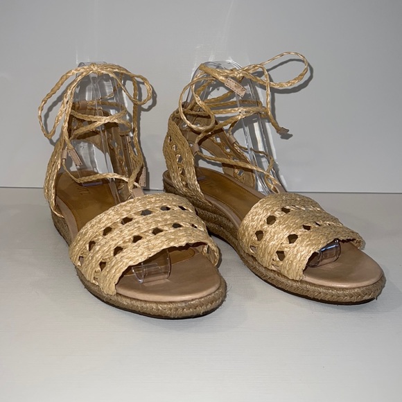 SCHUTZ Shoes - Schutz Sandals Cutout Woven Straw Wedge Espadrille Size 11